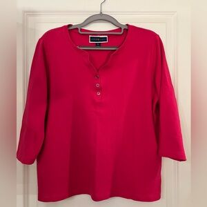 Karen Scott Vibrant Red 3-Button 3/4 Sleeve Shirt (PL)